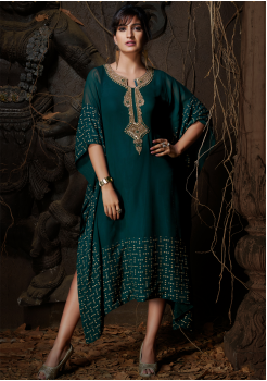 Green Color Designer Georgette Kurti